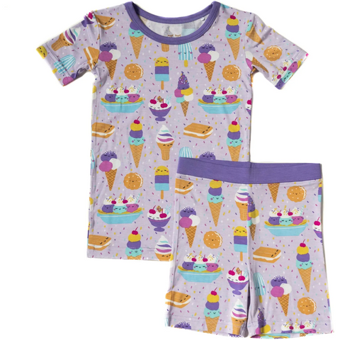 wildberry ice cream s/s and shorts two-piece bamboo viscose pajama set