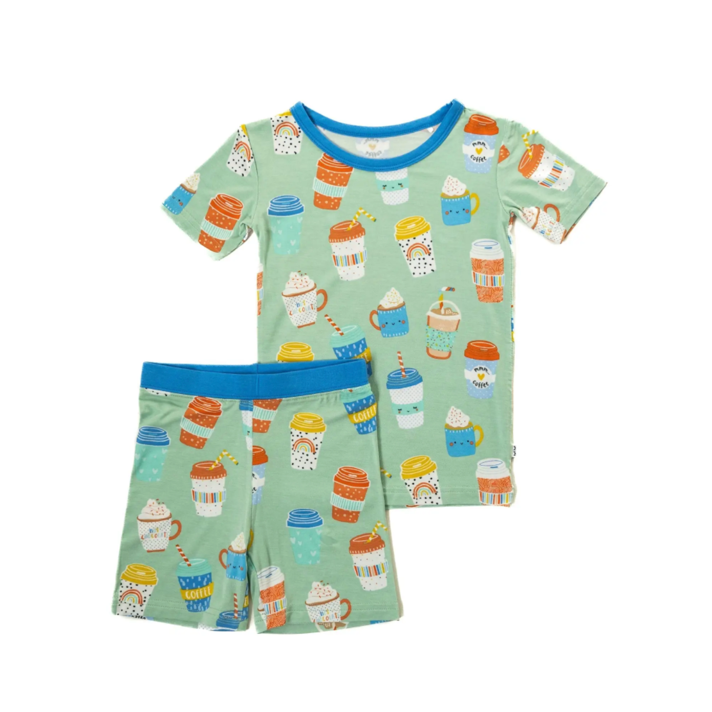 "i love you a latte" s/s and shorts two-piece bamboo viscose pajama set in aqua