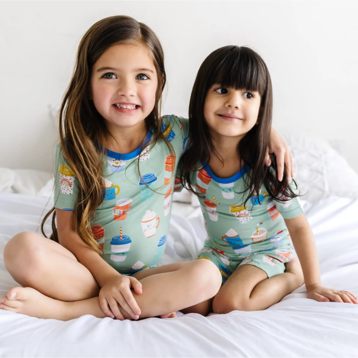 "i love you a latte" s/s and shorts two-piece bamboo viscose pajama set in aqua