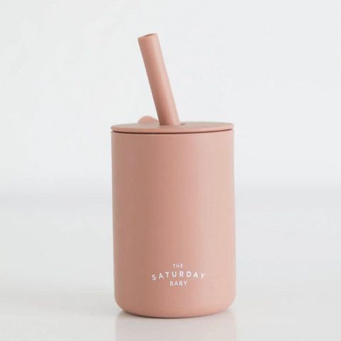 silicone straw cup in coral