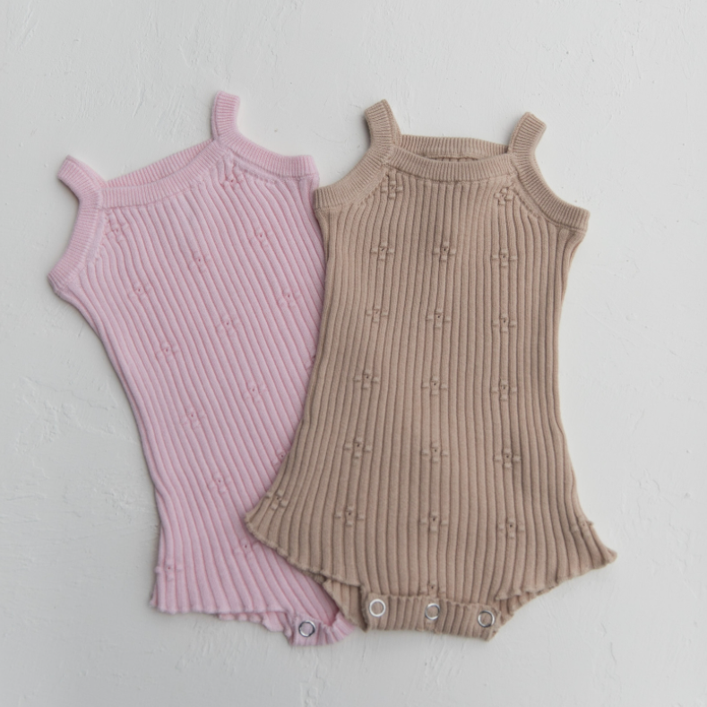 kealia knit romper in beige