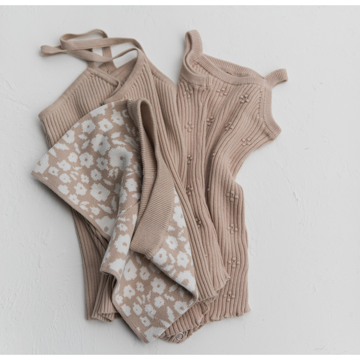 kealia knit romper in beige