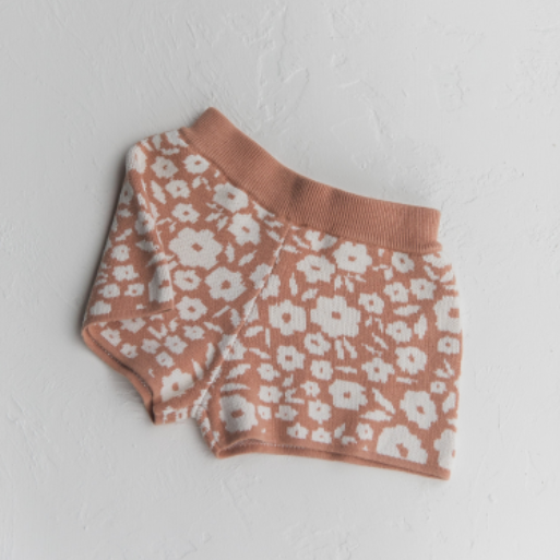 floral knit shorts in terracotta