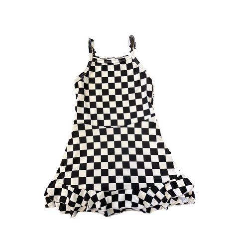 black / white check ruffle tank dress