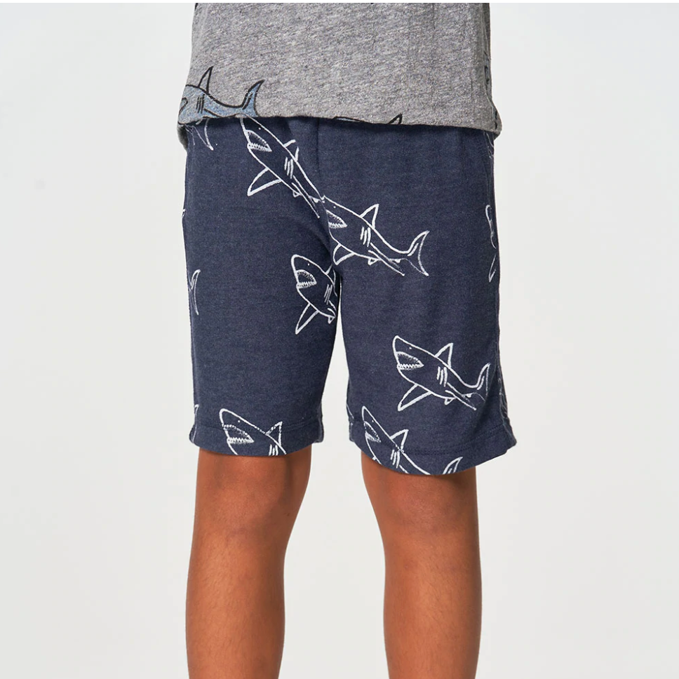 cozy knit beach shorts in shark bite