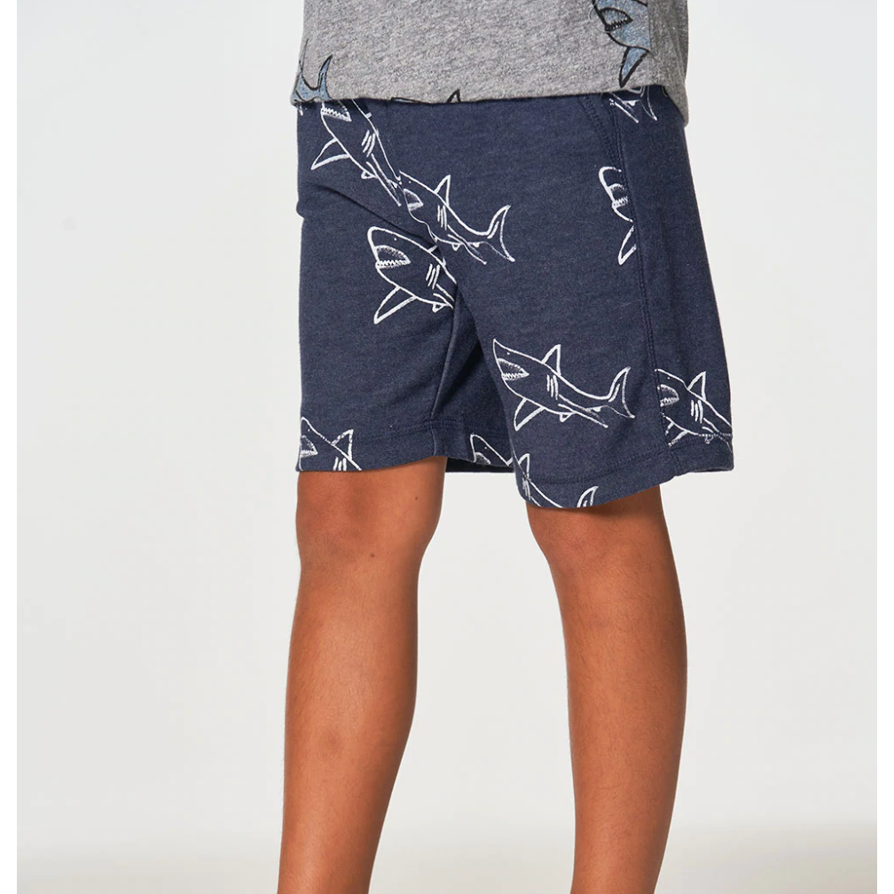 cozy knit beach shorts in shark bite