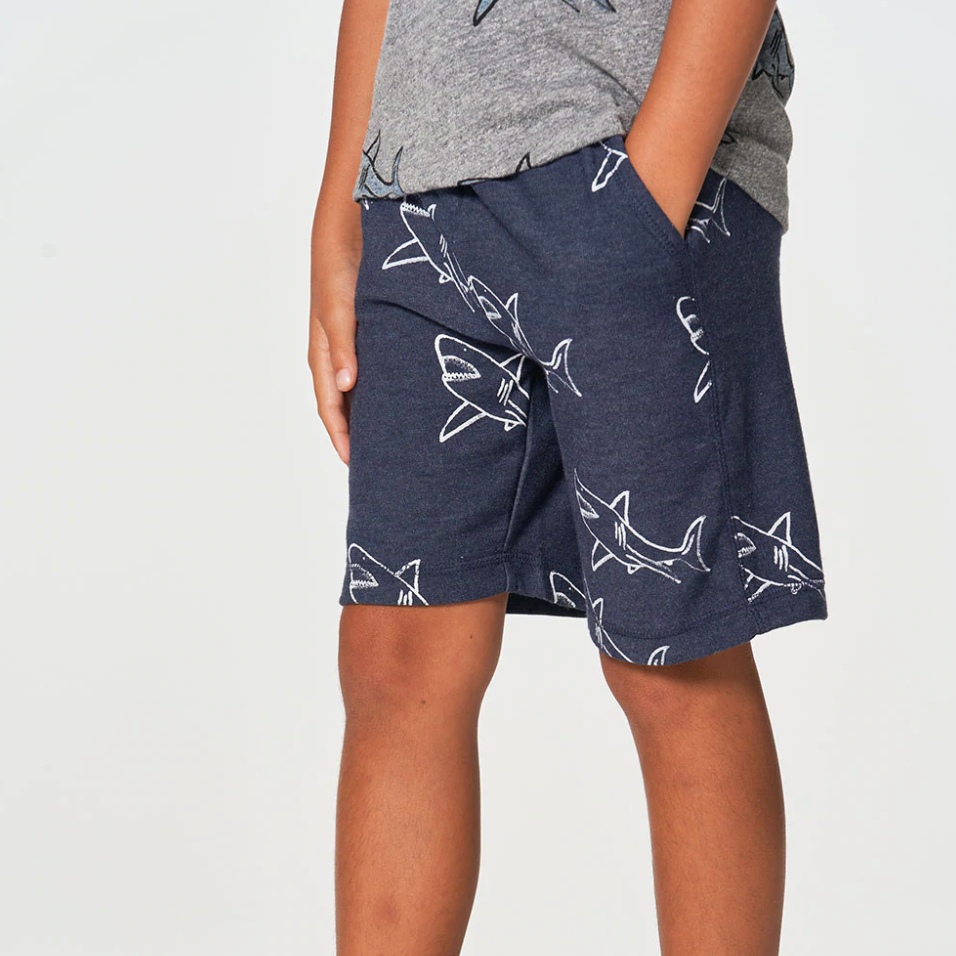 cozy knit beach shorts in shark bite