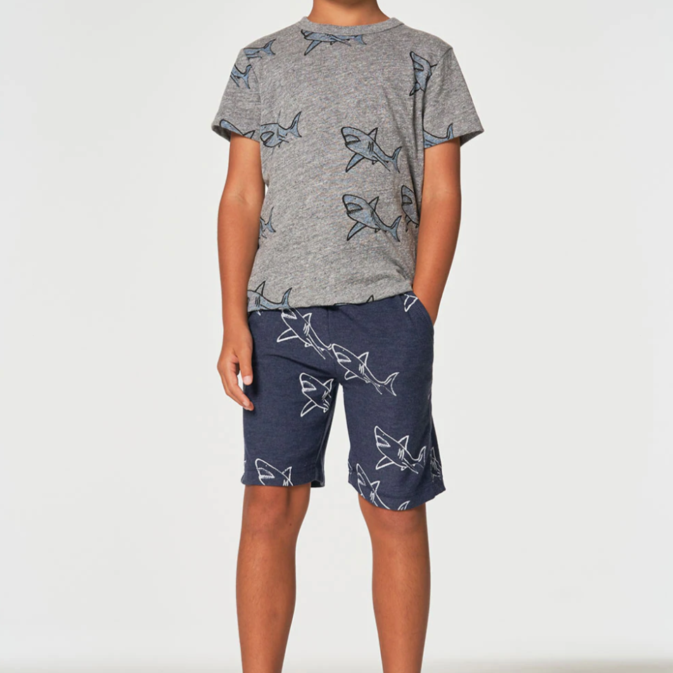 cozy knit beach shorts in shark bite