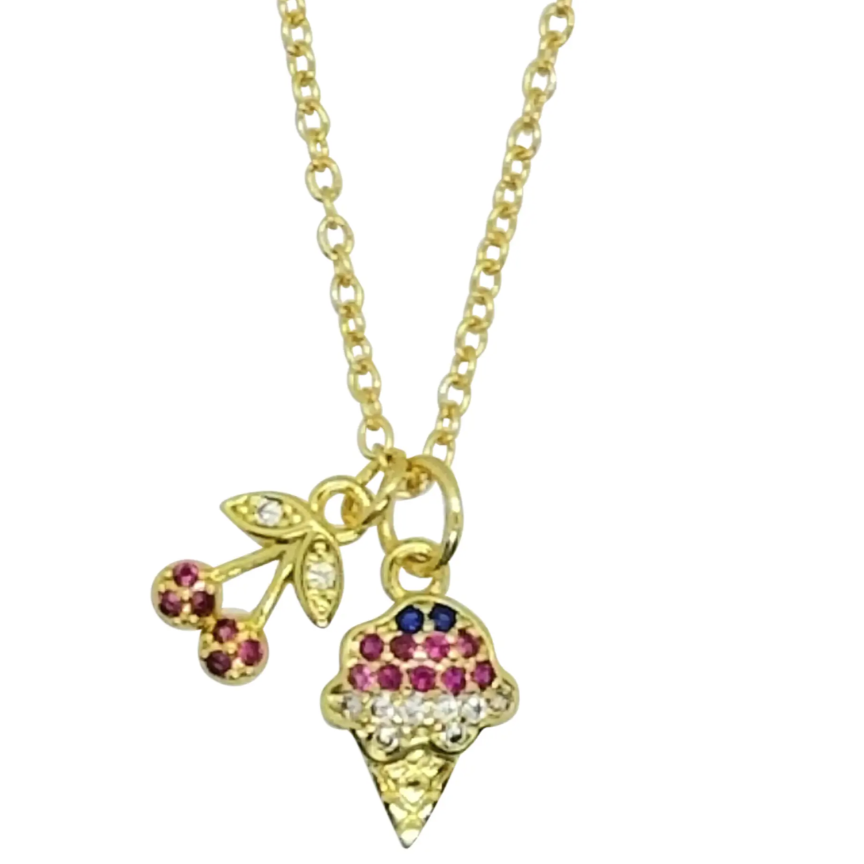 pave rhinestone ice cream & cherry necklace