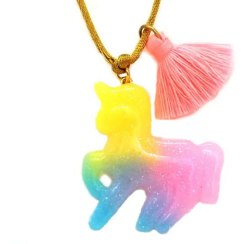 rainbow sparkly unicorn pendant
