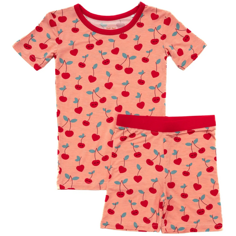 cherry on top s/s and shorts two-piece bamboo viscose pajama set