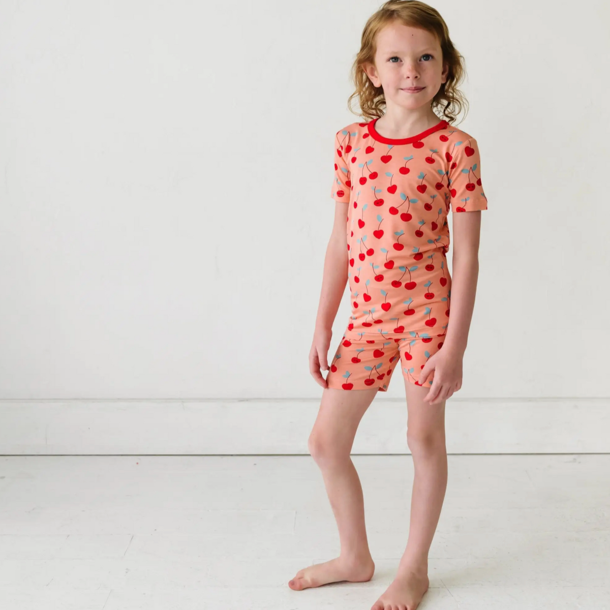 cherry on top s/s and shorts two-piece bamboo viscose pajama set