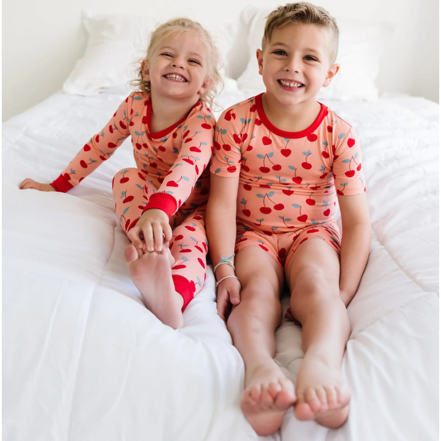 cherry on top s/s and shorts two-piece bamboo viscose pajama set