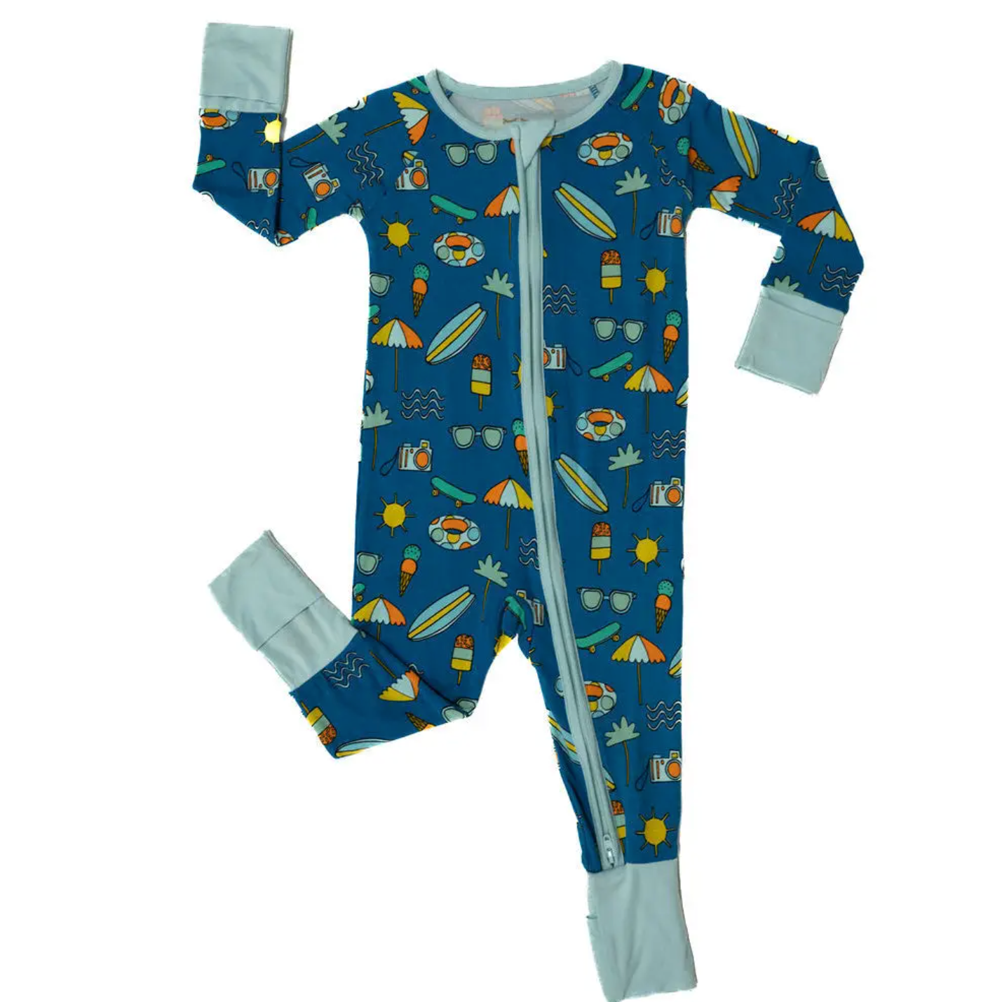 surfs up bamboo viscose convertible romper/sleeper