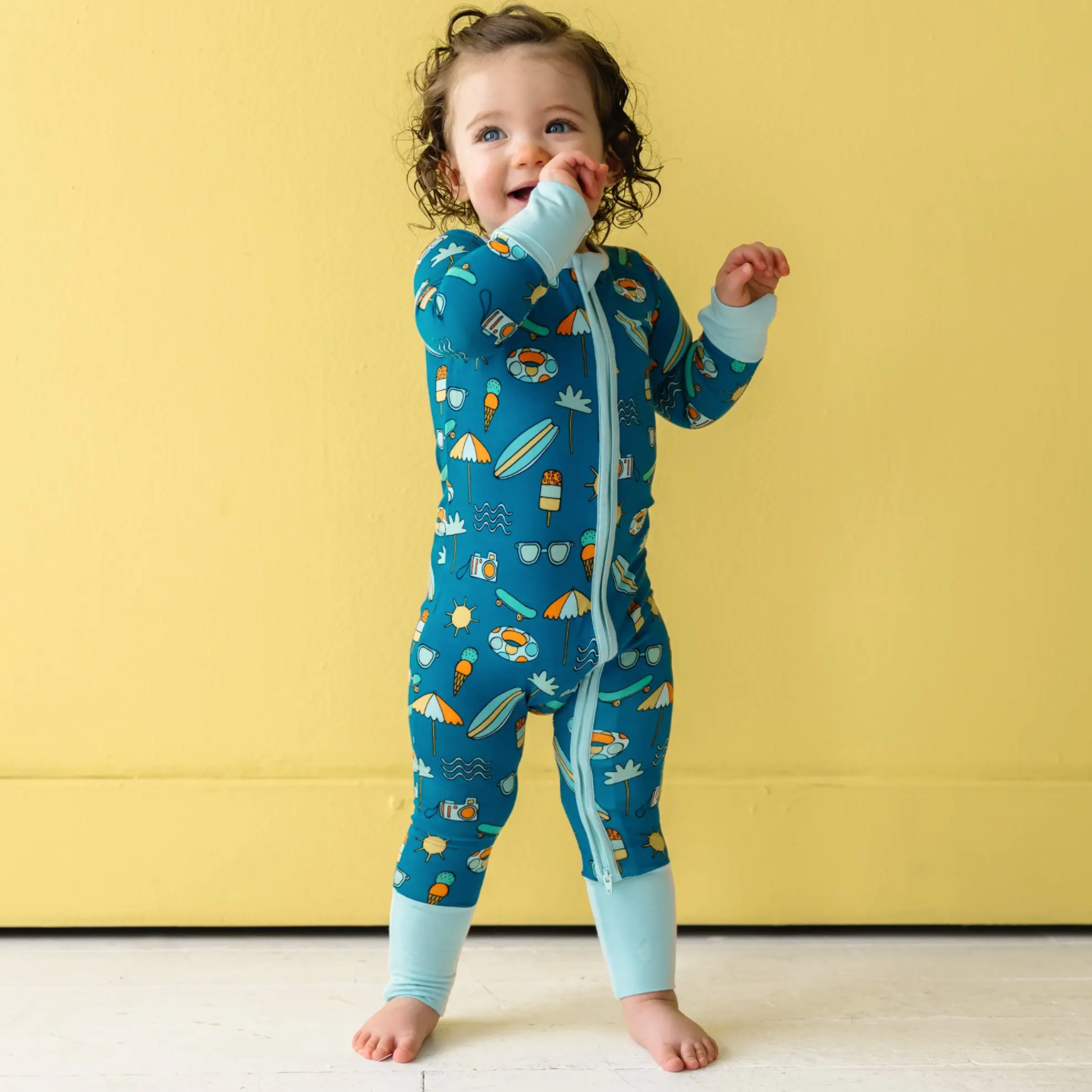 surfs up bamboo viscose convertible romper/sleeper