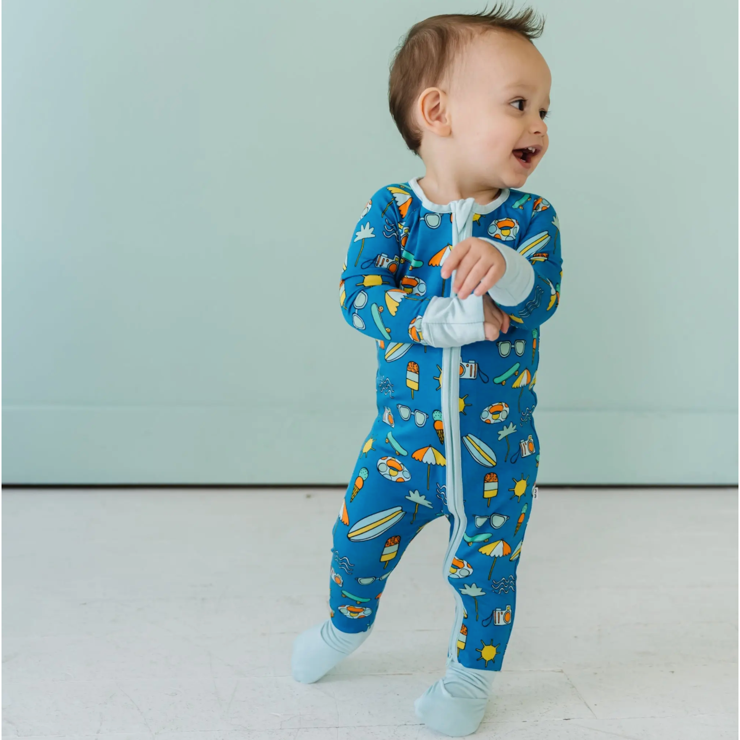 surfs up bamboo viscose convertible romper/sleeper