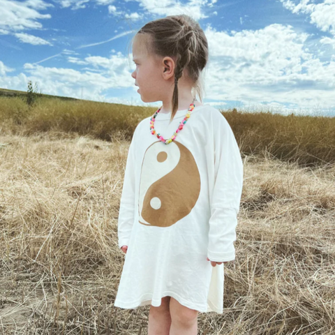 oversized ying yang t-shirt dress in cream