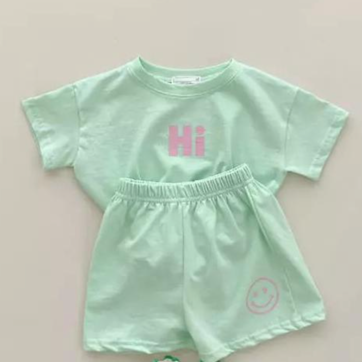 hi summer shorts set in green