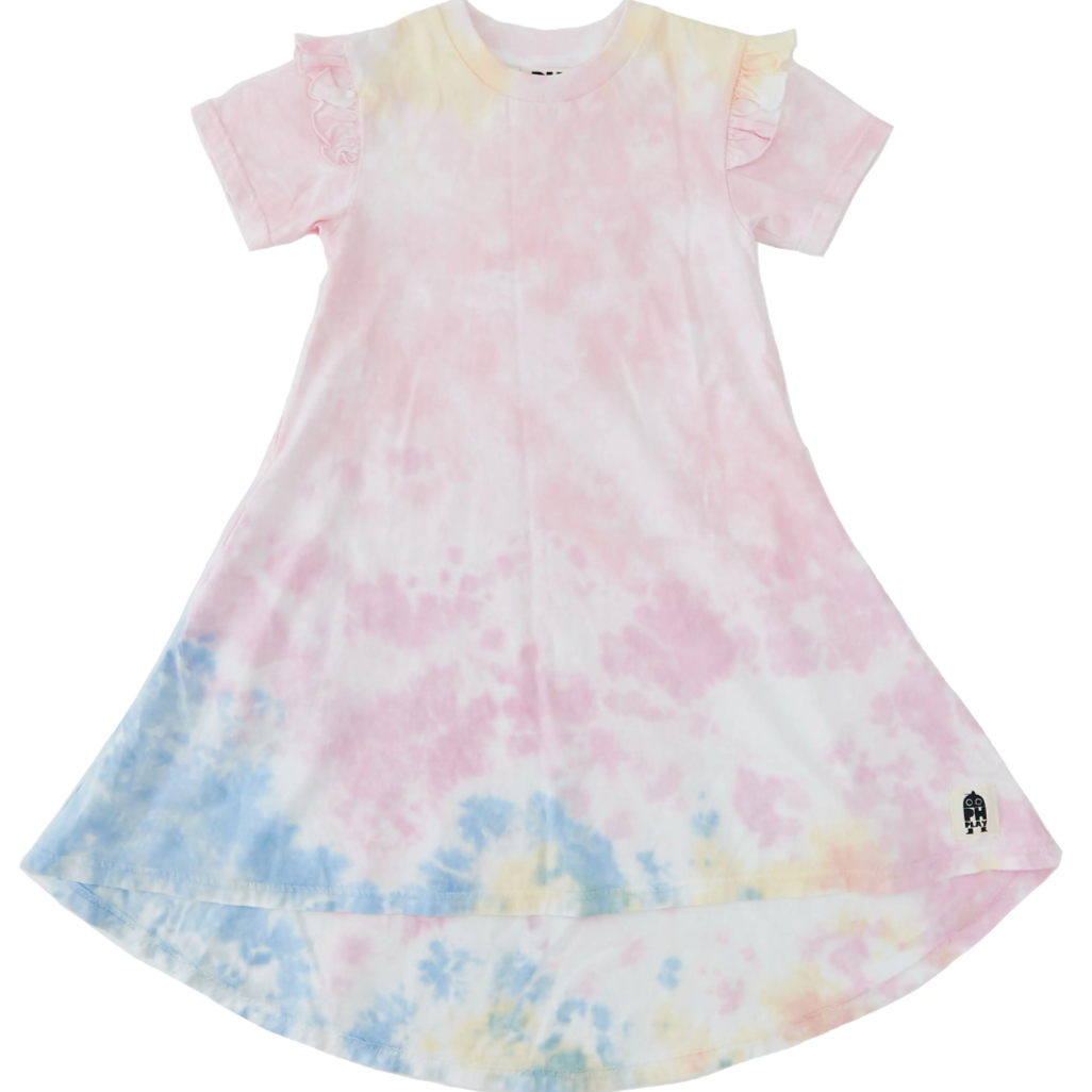  tie dye frill dress in pink