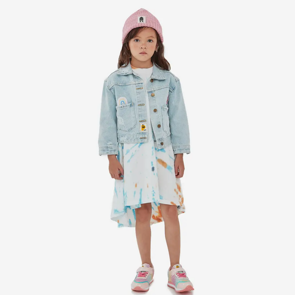 tie dye frill dress in white