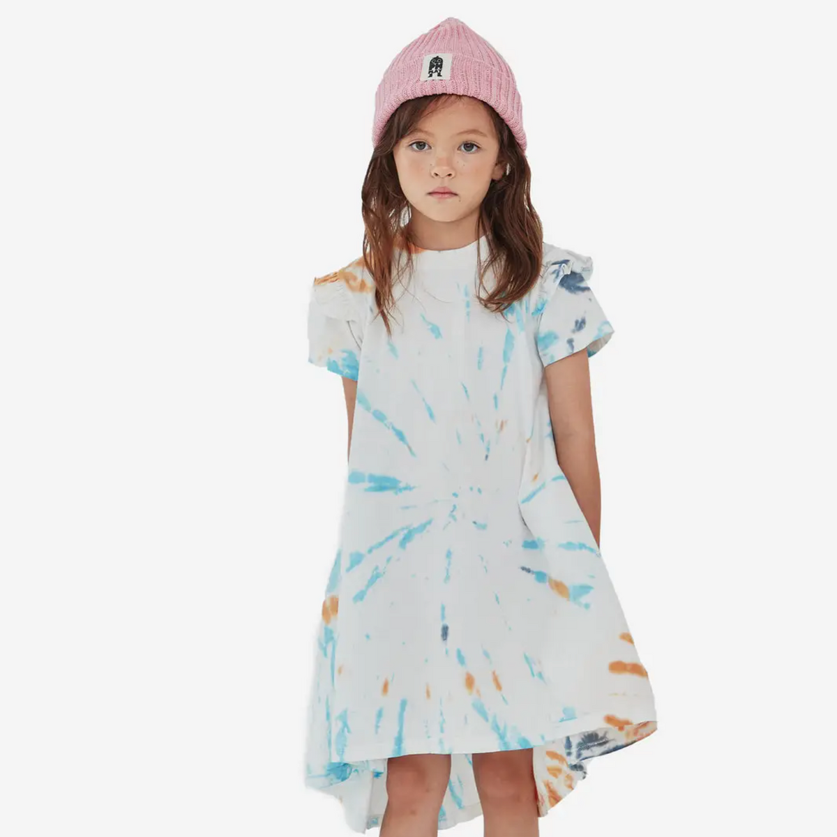 tie dye frill dress in white