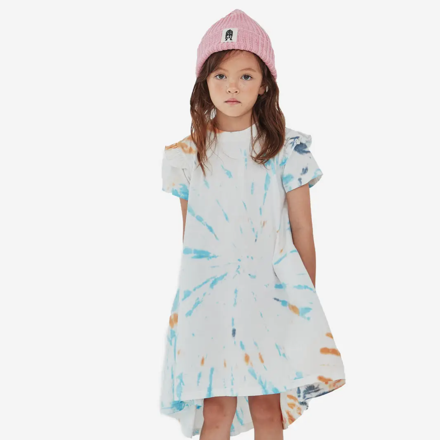 tie dye frill dress in white