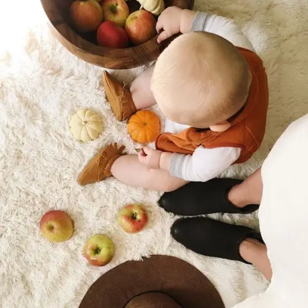 leather baby moccasins in classic brown