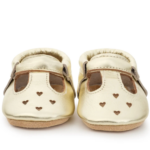 leather baby mary janes in gold