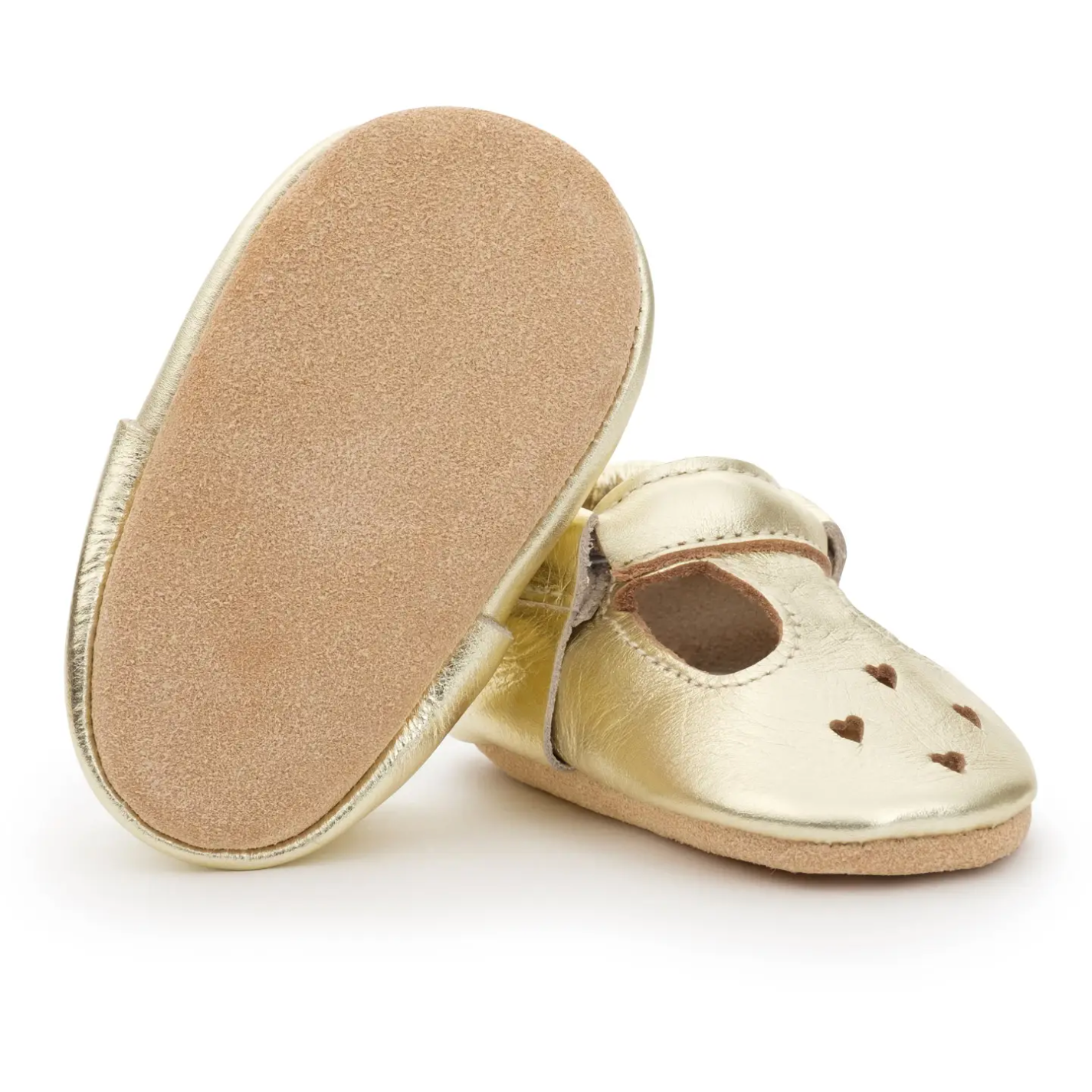 leather baby mary janes in gold