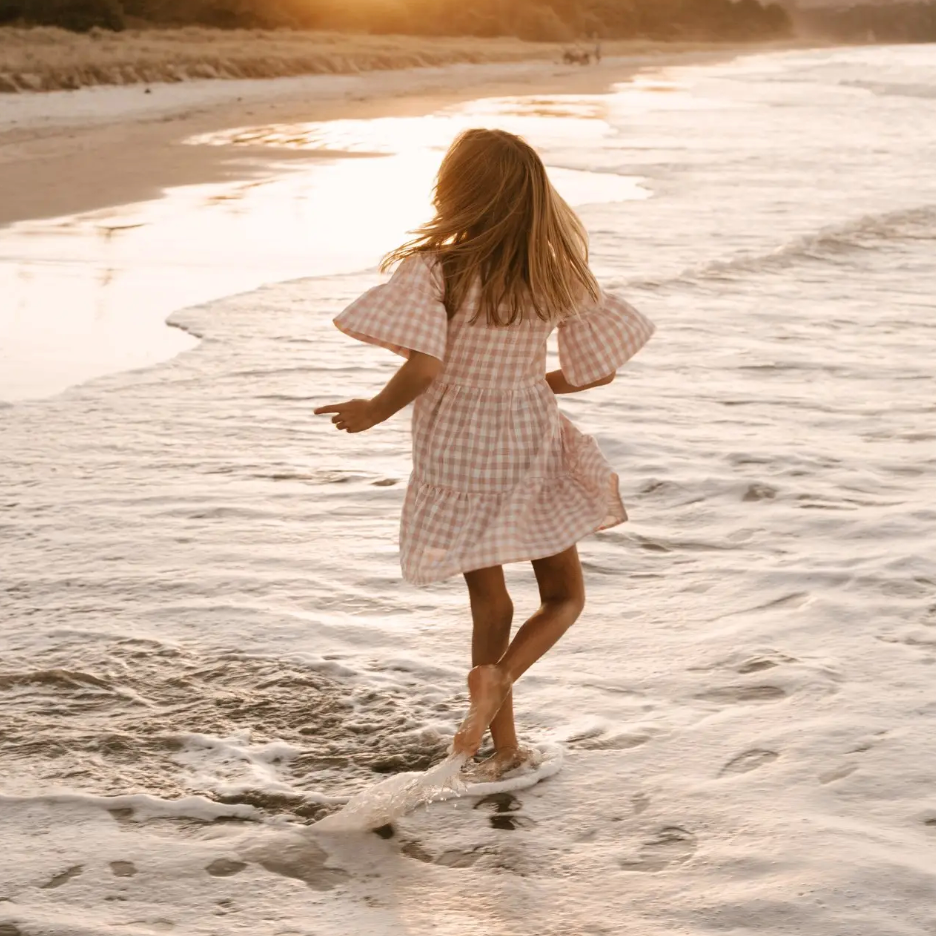 gingham summer linen dress in candy pink