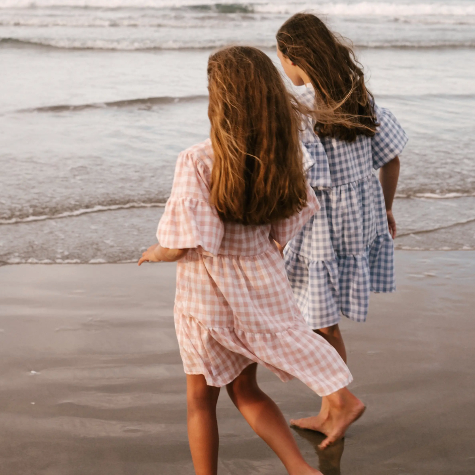 gingham summer linen dress in candy pink
