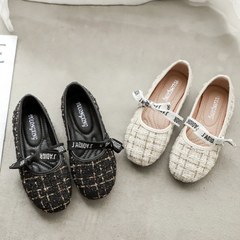 tweed ribbon flats in black