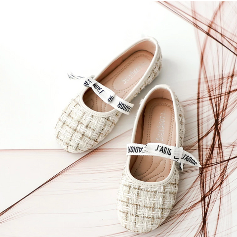 tweed ribbon flats in white