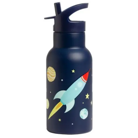 stainless steel water bottle in space