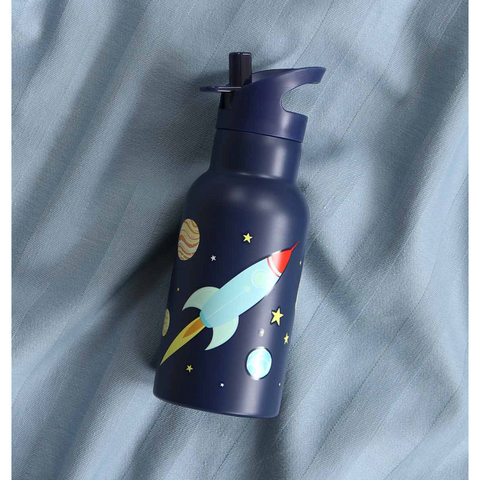 stainless steel water bottle in space