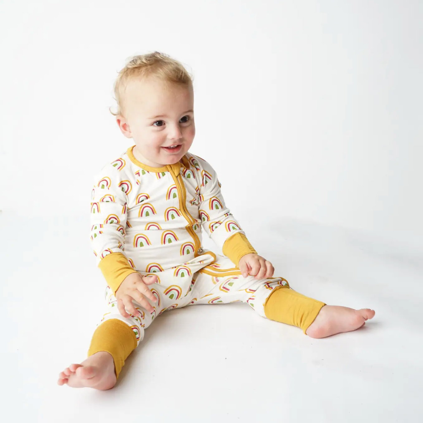 bamboo baby convertible footie pajamas in neutral rainbow