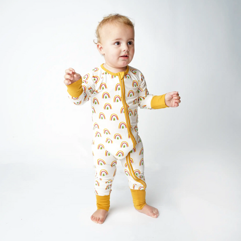bamboo baby convertible footie pajamas in neutral rainbow
