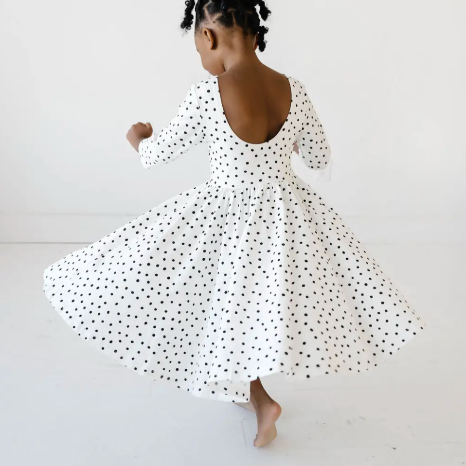 autumn dress in charcoal dot