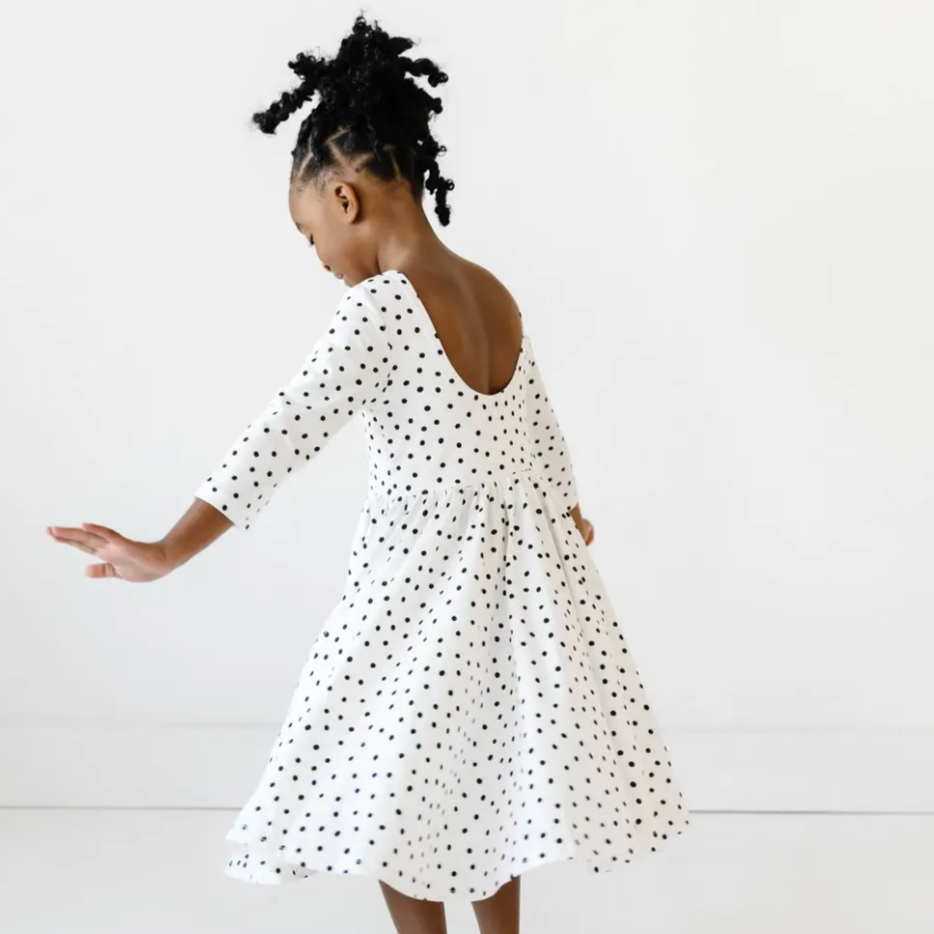 autumn dress in charcoal dot