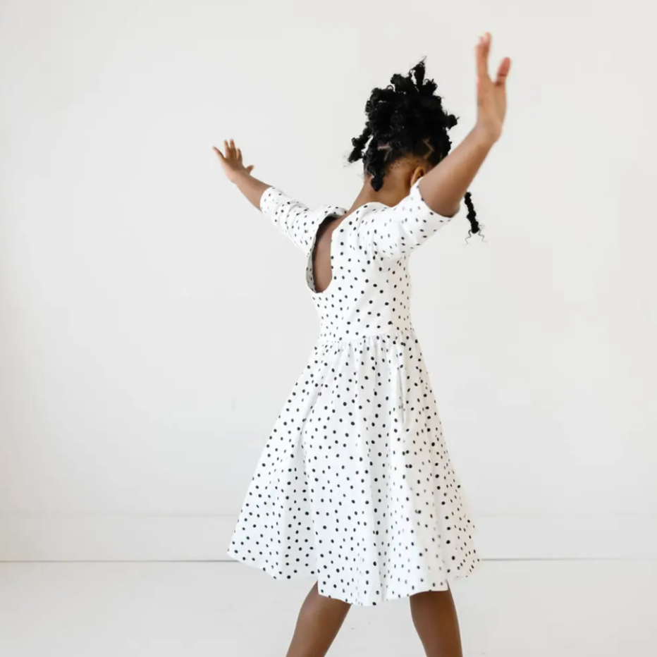 autumn dress in charcoal dot