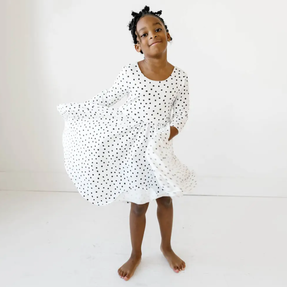 autumn dress in charcoal dot