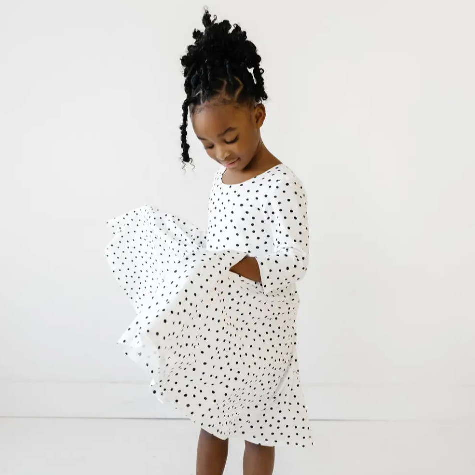 autumn dress in charcoal dot