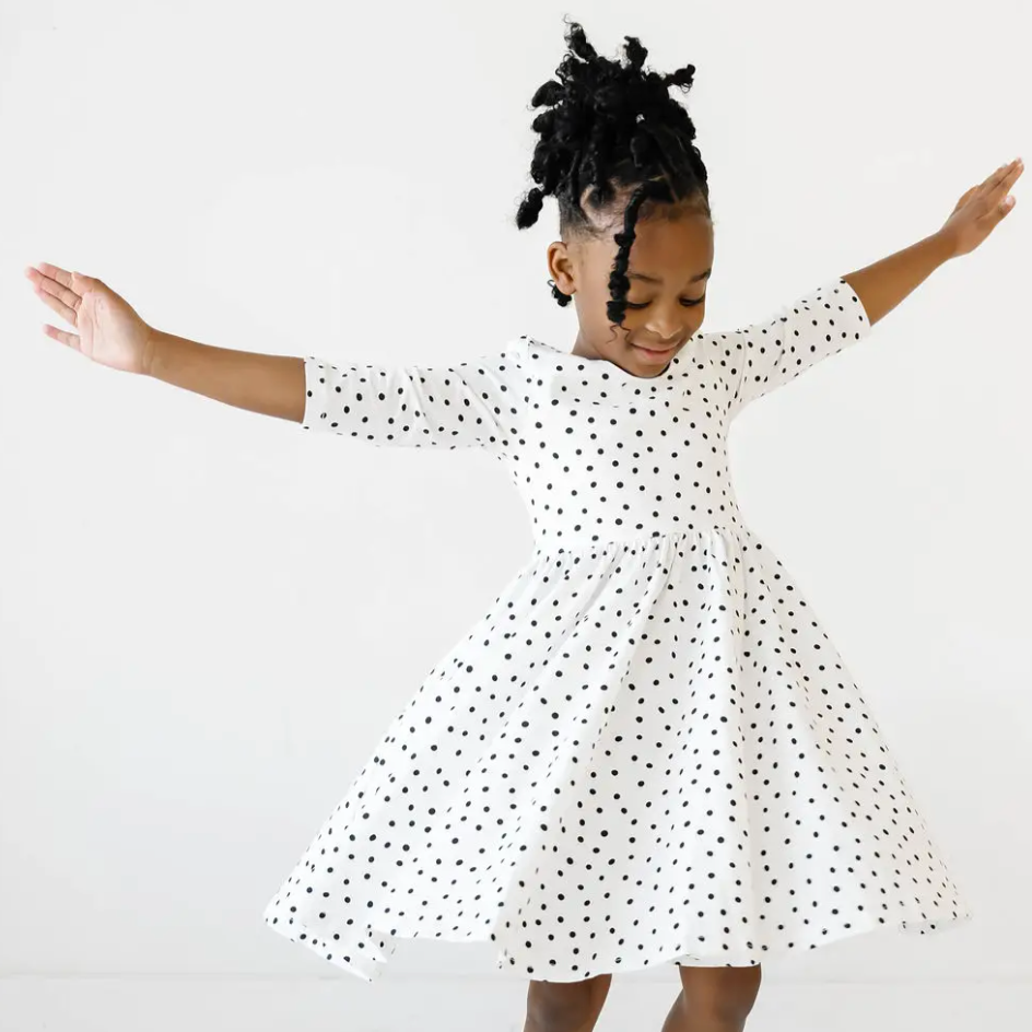 autumn dress in charcoal dot
