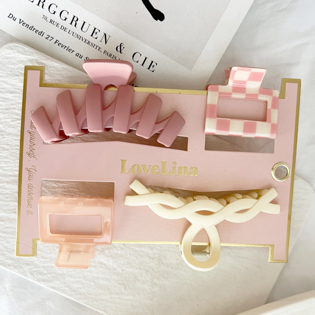 4-pack assorted clips in pink