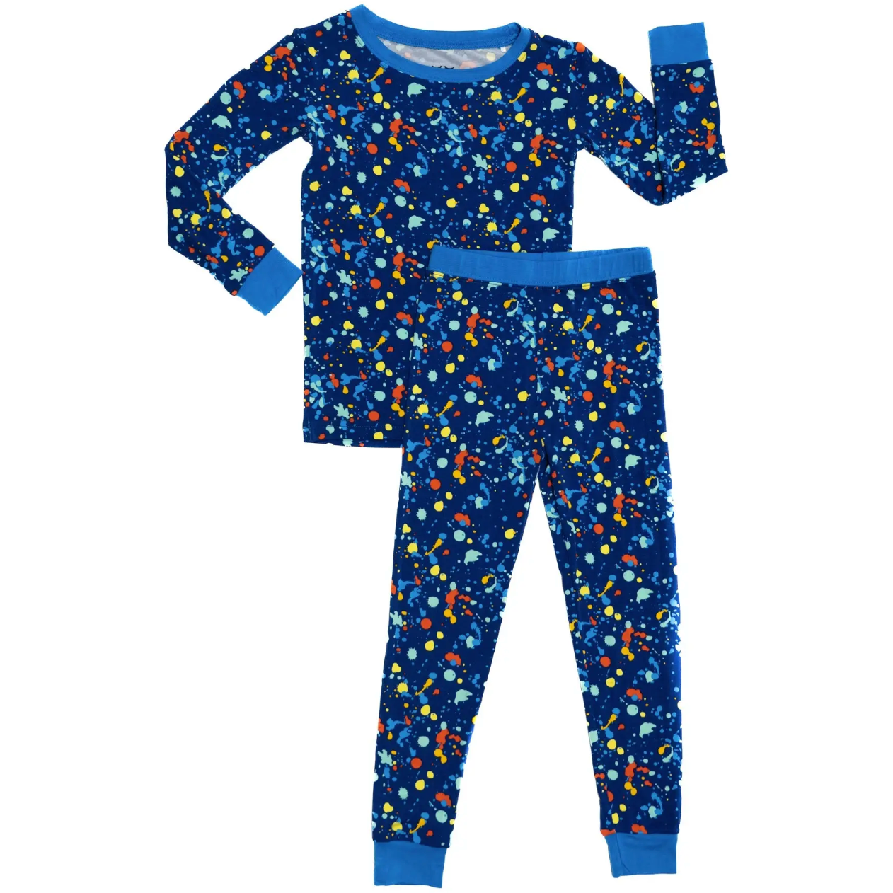blue paint party two-piece bamboo viscose pajama set