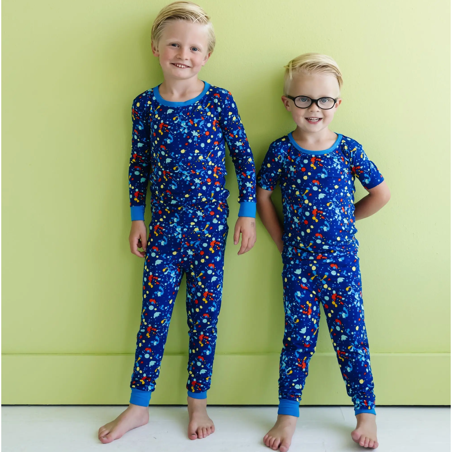 blue paint party two-piece bamboo viscose pajama set