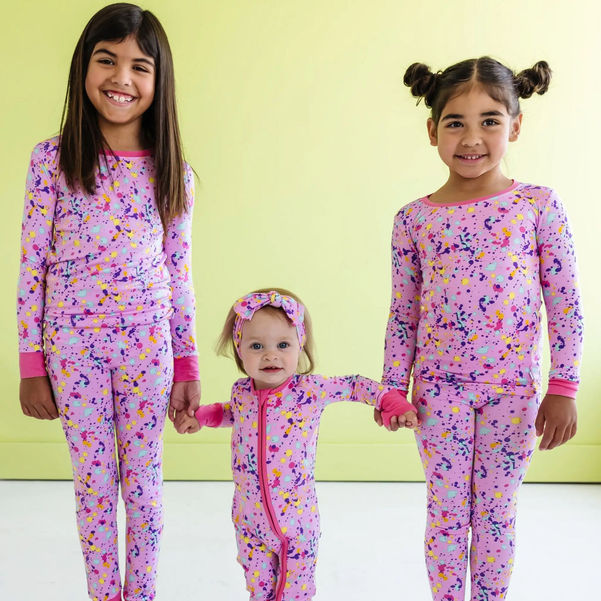 pink paint party two-piece pajama set