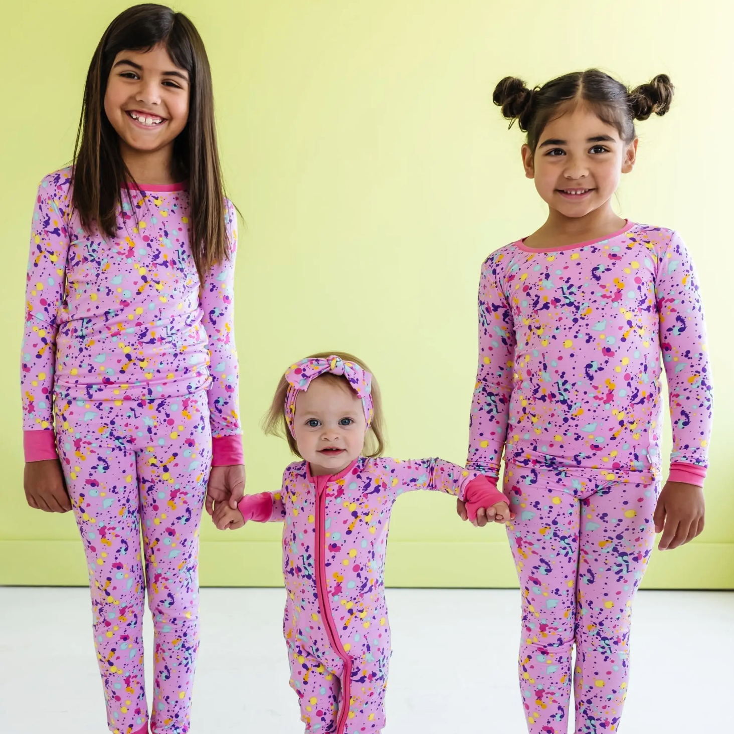 pink paint party two-piece pajama set