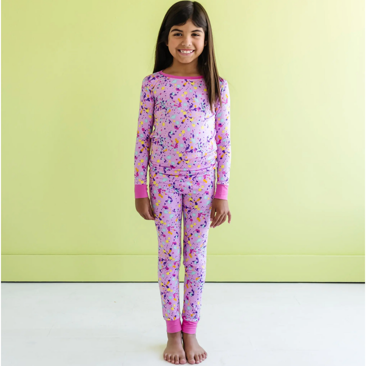 pink paint party two-piece pajama set