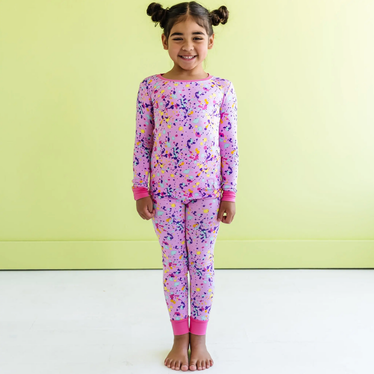 pink paint party two-piece pajama set